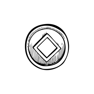 Traditional Chinese gold coin sketch. Hand drawn vector illustration. NOT AI generated